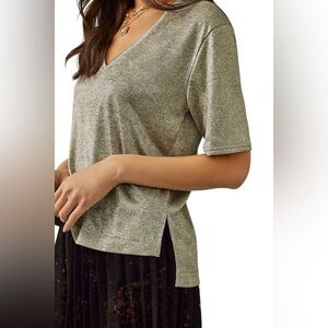 Pilcro Metallic Deep V-Neck Tee Size M